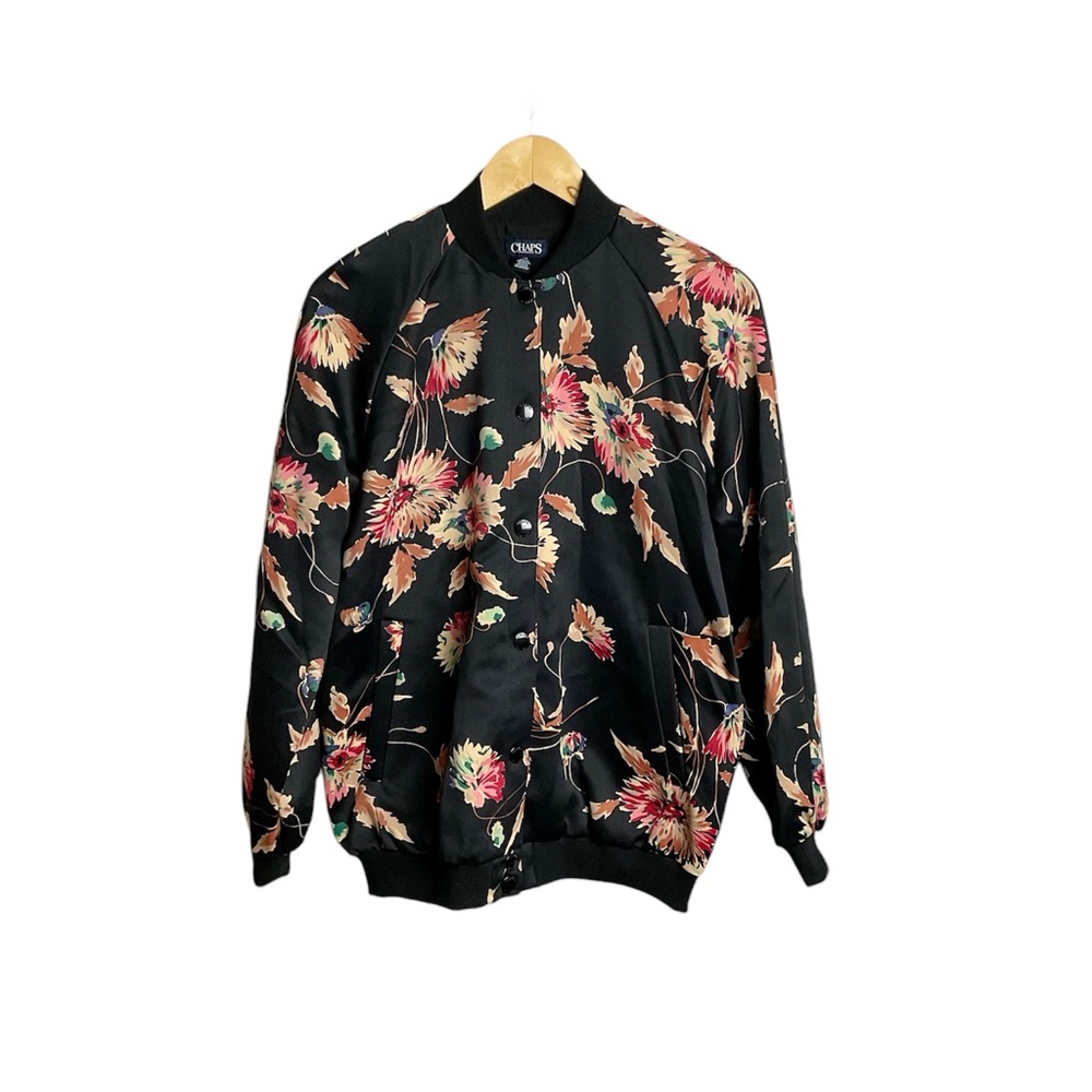 Chaps Floral Satin Bomber Jacket Size Large